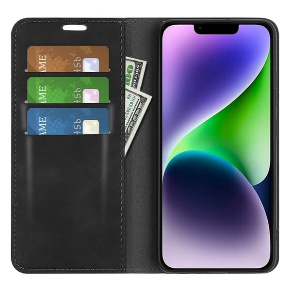 iPhone 15 Plus Plånboksfodral Flip PU-Läder - Svart