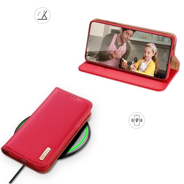 Dux Ducis Galaxy S23 Plus Plånboksfodral Äkta Läder RFID Hivo - Röd