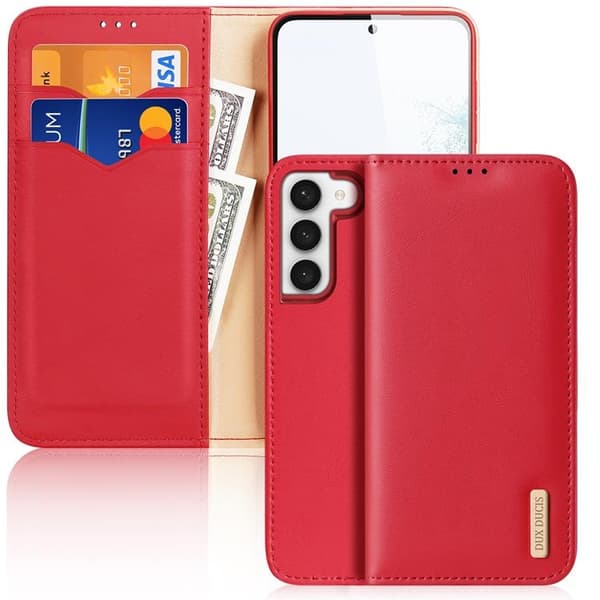 Dux Ducis Galaxy S23 Plus Plånboksfodral Äkta Läder RFID Hivo - Röd