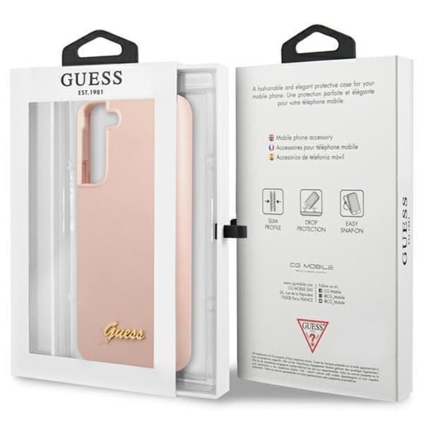 Guess Galaxy S23 Plus Skal Silicone Script Metal Logo - Rosa