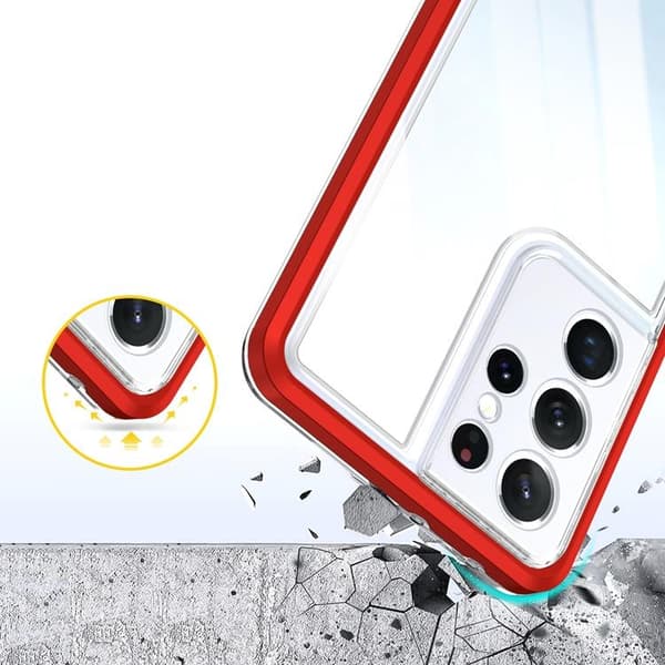Galaxy S23 Ultra Skal Clear 3in1 - Röd