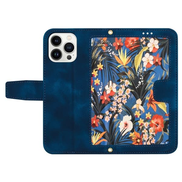 iPhone 15 Pro Plånboksfodral Flower Pattern - Mörkblå