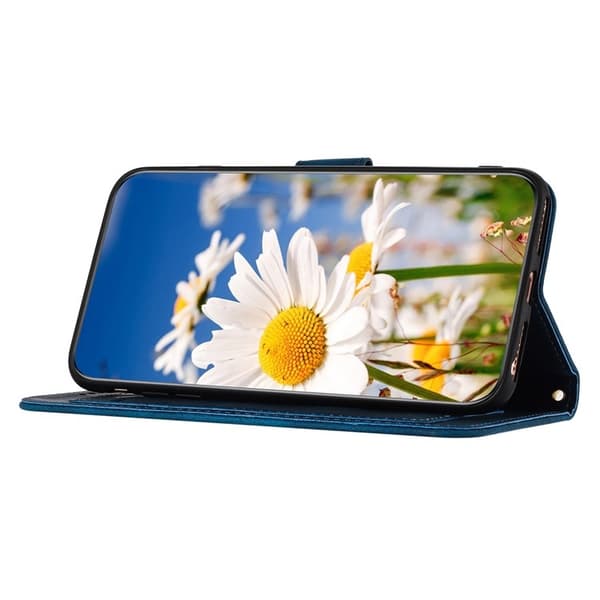iPhone 15 Pro Plånboksfodral Flower Pattern - Mörkblå