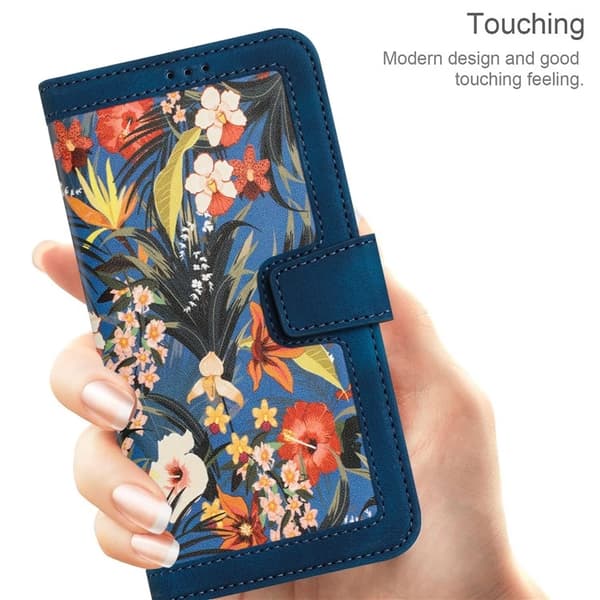 iPhone 15 Pro Plånboksfodral Flower Pattern - Mörkblå