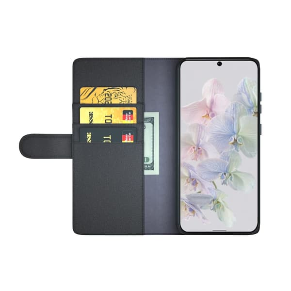 Google Pixel 7 Plånboksfodral Äkta Läder - Svart