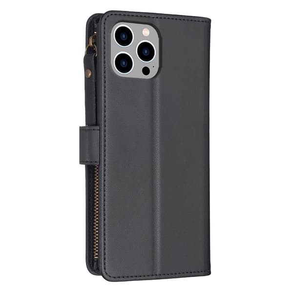 iPhone 15 Pro Plånboksfodral Zipper Flip - Svart