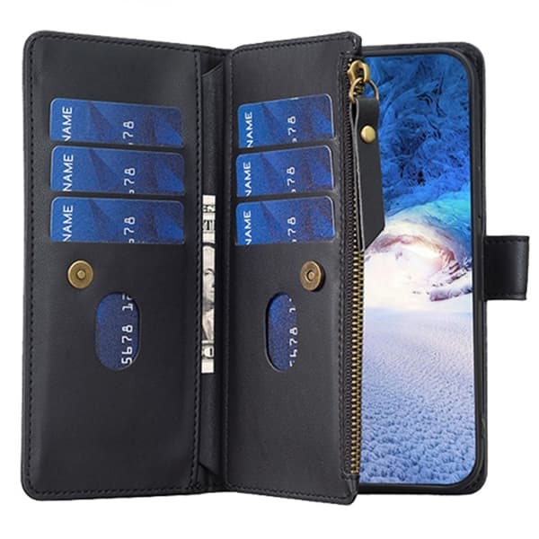 iPhone 15 Pro Plånboksfodral Zipper Flip - Svart
