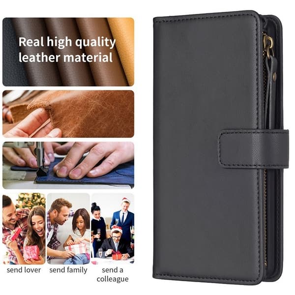 iPhone 15 Pro Plånboksfodral Zipper Flip - Svart