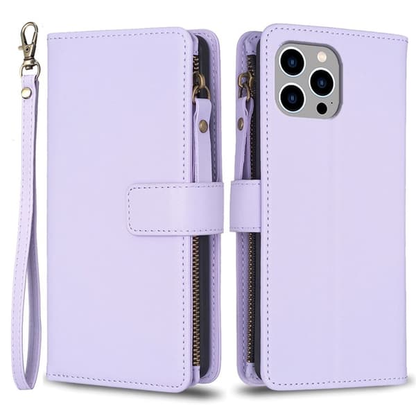 iPhone 15 Pro Max Plånboksfodral Zipper Flip - Lila