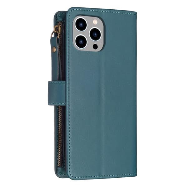 iPhone 15 Pro Plånboksfodral Zipper Flip - Grön