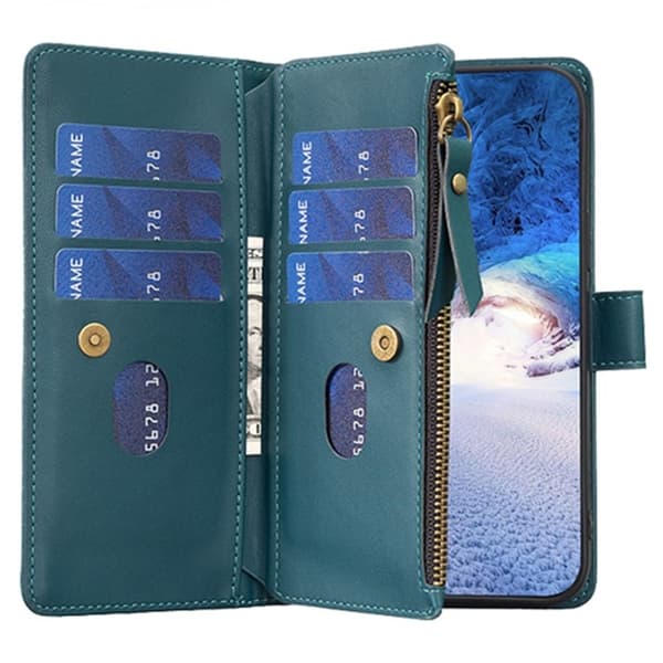 iPhone 15 Pro Plånboksfodral Zipper Flip - Grön