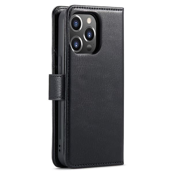DG.MING iPhone 15 Pro Max Plånboksfodral Äkta Läder 2in1 - Svart