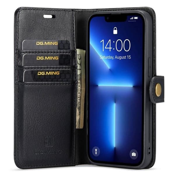 DG.MING iPhone 15 Pro Max Plånboksfodral Äkta Läder 2in1 - Svart