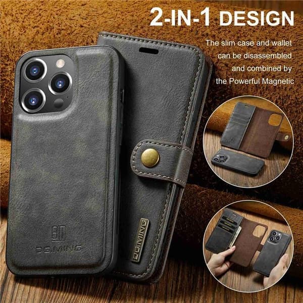 DG.MING iPhone 15 Pro Max Plånboksfodral Äkta Läder 2in1