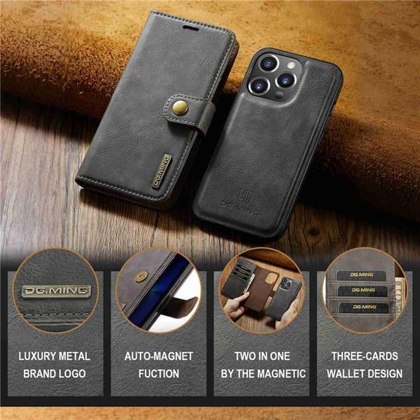 DG.MING iPhone 15 Pro Max Plånboksfodral Äkta Läder 2in1