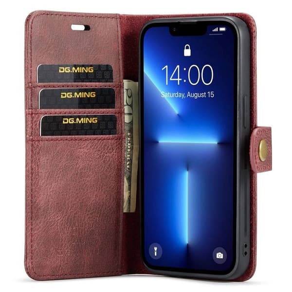 DG.MING iPhone 15 Pro Max Plånboksfodral Äkta Läder 2in1 - Röd