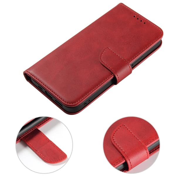 iPhone 15 Plus Plånboksfodral Magnet Stativ - Röd