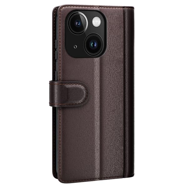 iPhone 15 Plus Plånboksfodral Äkta Läder Anti-Dust - Brun