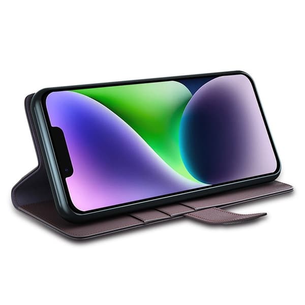 iPhone 15 Plus Plånboksfodral Äkta Läder Anti-Dust - Brun