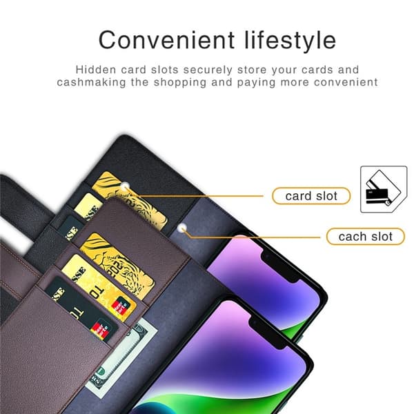 iPhone 15 Plus Plånboksfodral Äkta Läder Anti-Dust - Brun