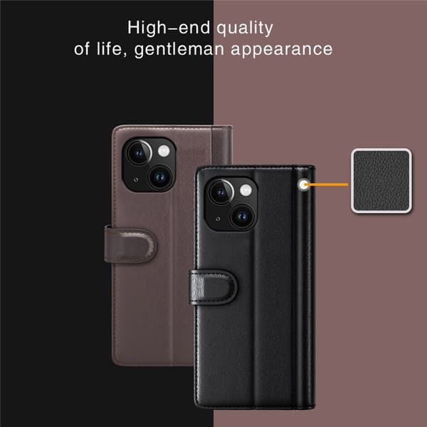iPhone 15 Plus Plånboksfodral Äkta Läder Anti-Dust - Brun