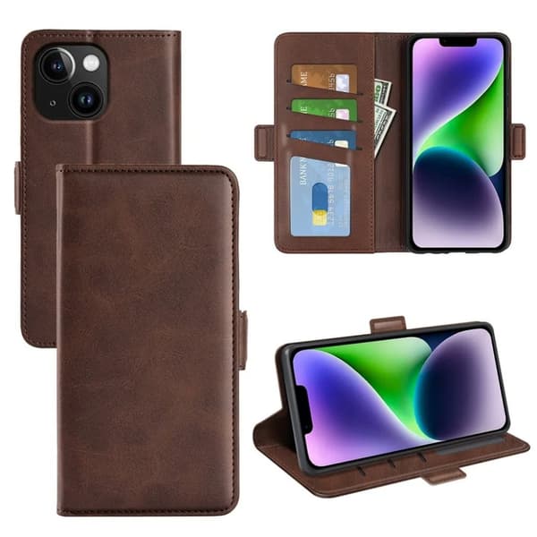 iPhone 15 Plus Plånboksfodral Omvirat - Brun