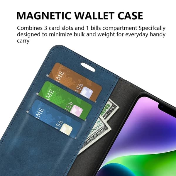 iPhone 15 Plus Plånboksfodral Stöttåligt - Blå