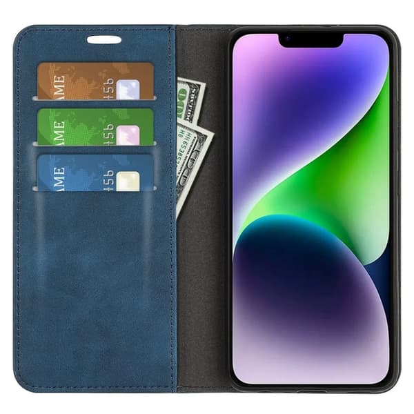 iPhone 15 Plus Plånboksfodral Stöttåligt - Blå