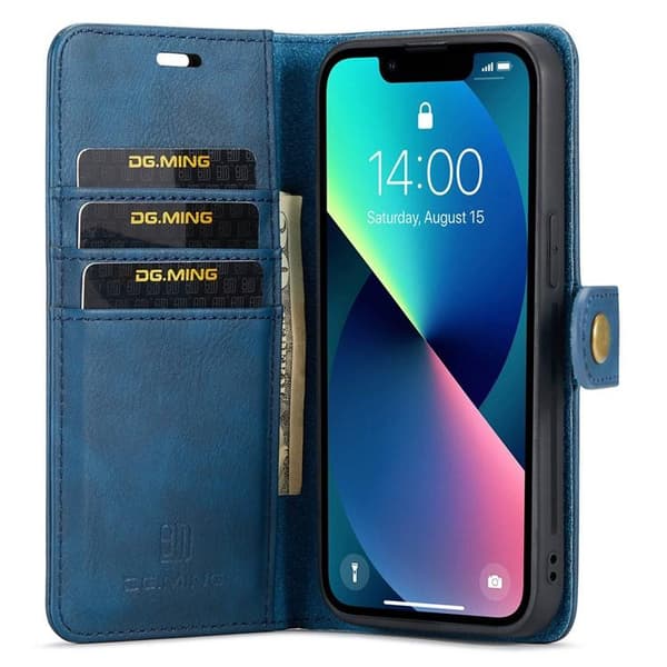 DG.MING iPhone 15 Plus Plånboksfodral Äkta Läder 2in1 - Blå