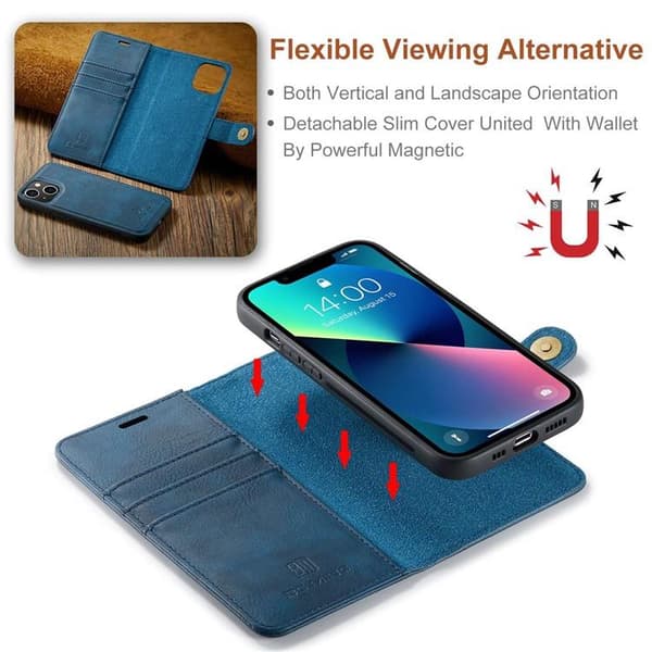 DG.MING iPhone 15 Plus Plånboksfodral Äkta Läder 2in1 - Blå