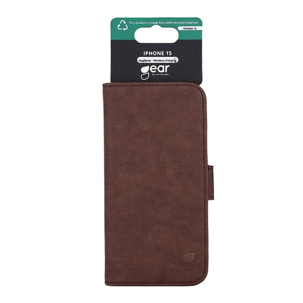 Gear iPhone 15 Plus Plånboksfodral Magsafe 3 Kortfack - Brun