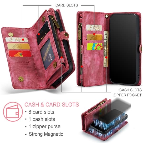 CASEME iPhone 15 Pro Plånboksfodral 008 Detachable - Röd