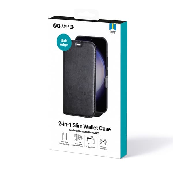 CHAMPION Galaxy S23 Plånboksfodral 2-in-1 Slim - Svart