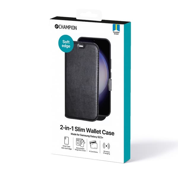 CHAMPION Galaxy S23 Plus Plånboksfodral 2-in-1 Slim - Svart