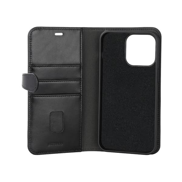 BUFFALO äkta läder iPhone 15 Pro Max Plånboksfodral Magsafe 3 Slots - Svart