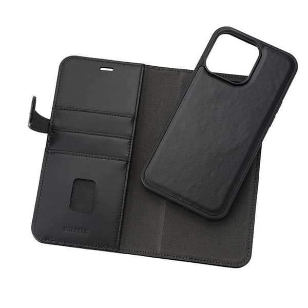 BUFFALO äkta läder iPhone 15 Pro Max Plånboksfodral Magsafe 3 Slots - Svart
