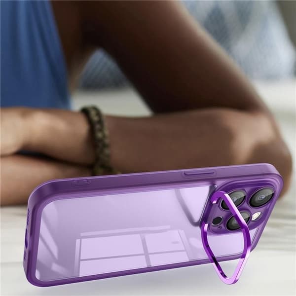 iPhone 15 Plus Mobilskal Electroplating Kickstand - Vit