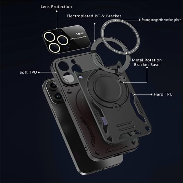 iPhone 15 Mobilskal Magsafe Ringhållare Kickstand - Svart