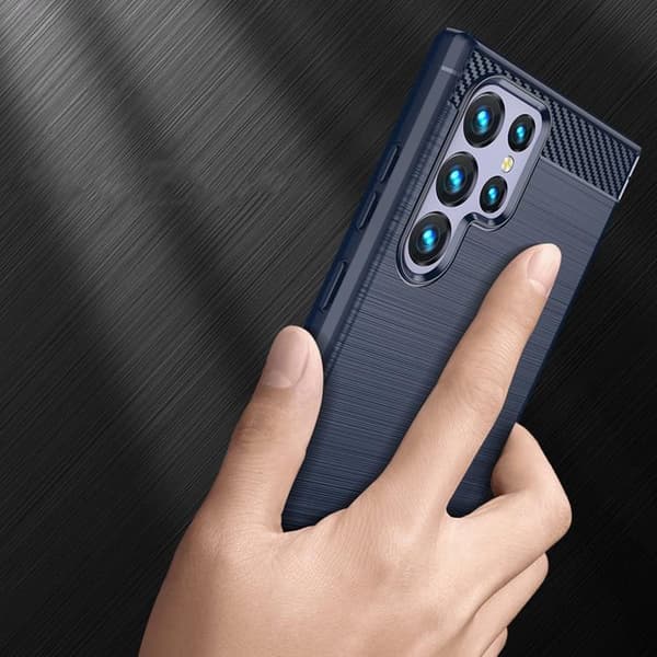 Galaxy S23 Ultra Skal Carbon Silicone Flexible - Blå