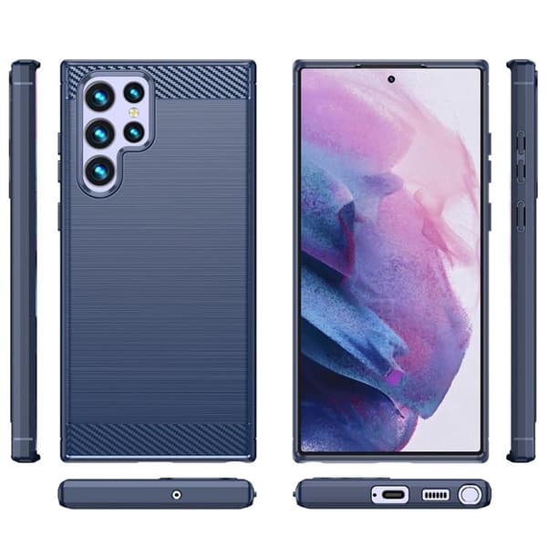 Galaxy S23 Ultra Skal Carbon Silicone Flexible - Blå