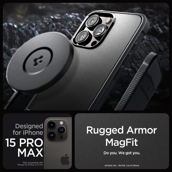 Spigen iPhone 15 Pro Max Mobilskal Magsafe Rugged Armor -Svart