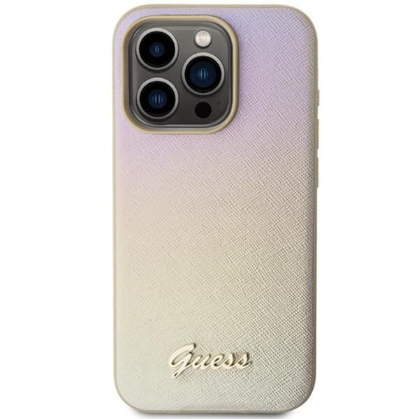 Guess iPhone 15 Pro Mobilskal Saffiano Iridescent Script - Guld