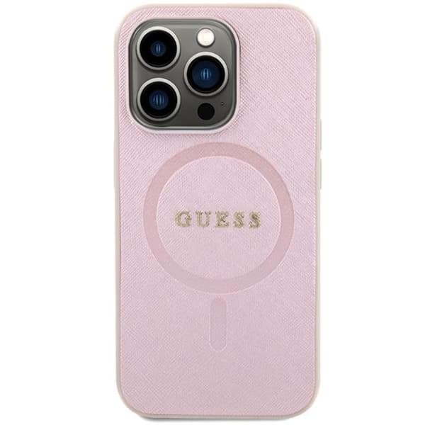 Guess iPhone 15 Pro Mobilskal Magsafe Saffiano - Rosa