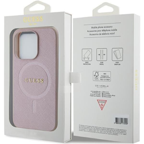 Guess iPhone 15 Pro Mobilskal Magsafe Saffiano - Rosa