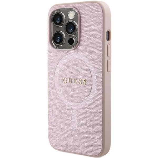 Guess iPhone 15 Pro Mobilskal Magsafe Saffiano - Rosa