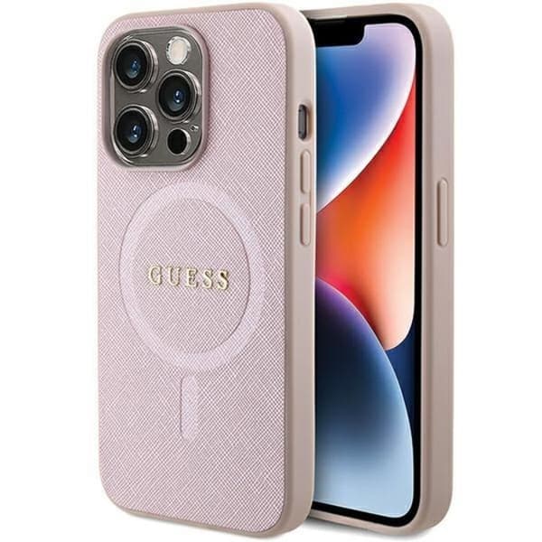 Guess iPhone 15 Pro Mobilskal Magsafe Saffiano - Rosa