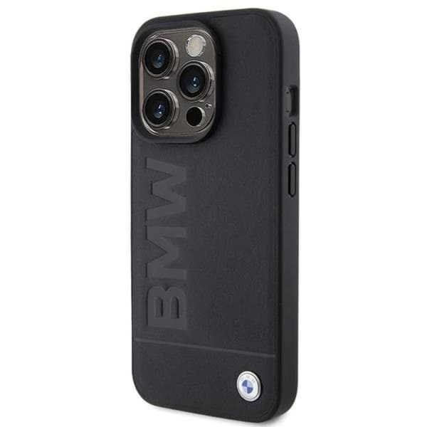 BMW iPhone 15 Pro Mobilskal Magsafe Läder Hot Stamp - Svart