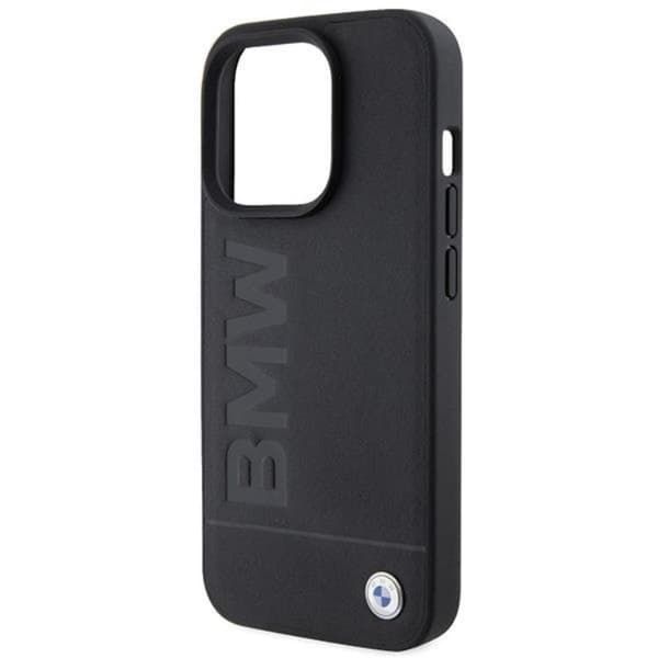 BMW iPhone 15 Pro Mobilskal Magsafe Läder Hot Stamp - Svart