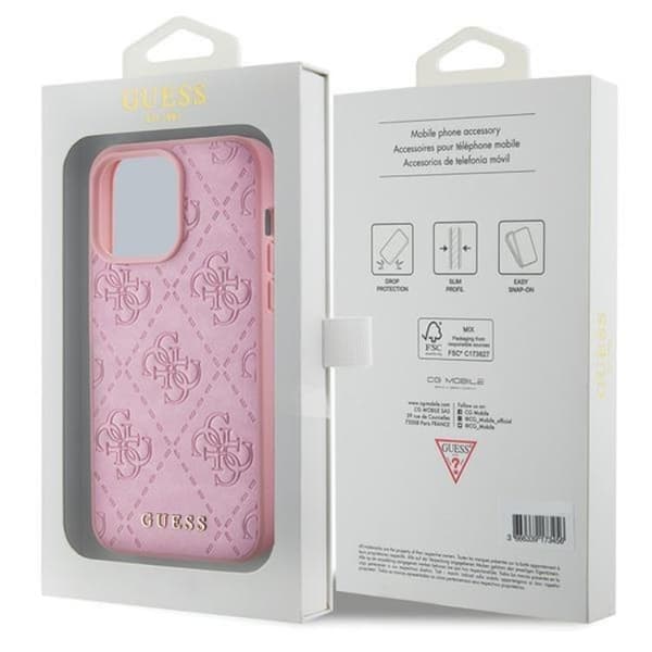 Guess iPhone 15 Pro Max Mobilskal Leather Stamped - Rosa