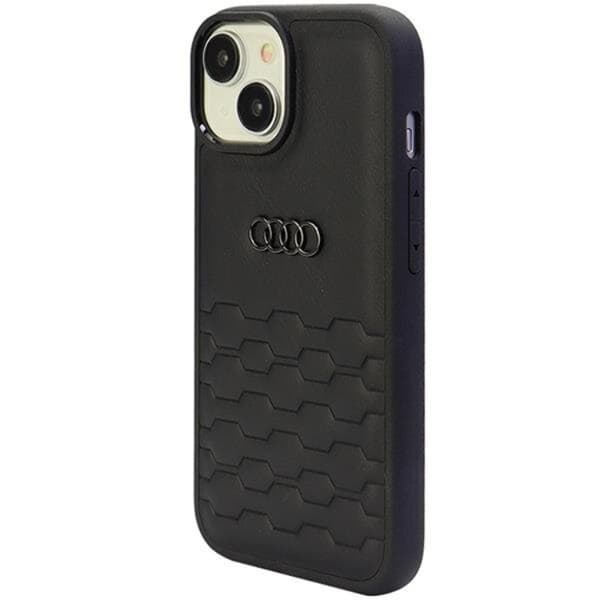 Audi iPhone 15 Plus Mobilskal Syntetiskt Läder - Svart